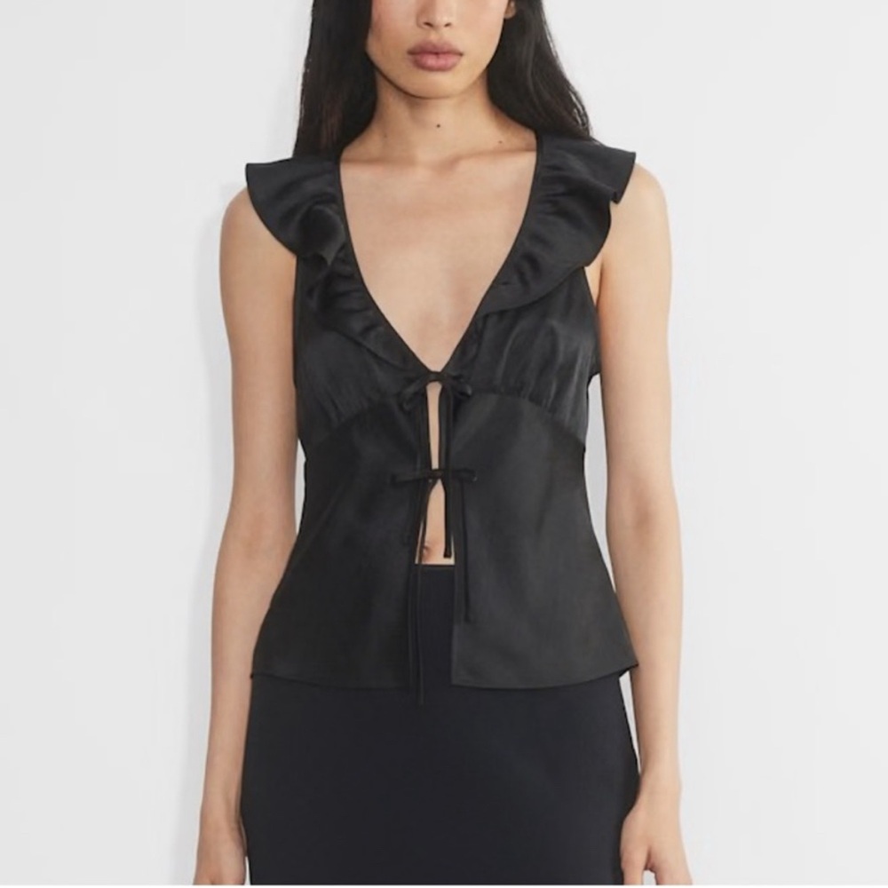 Aritzia Wilfred Tonka Elegant Black Satin Blouse
